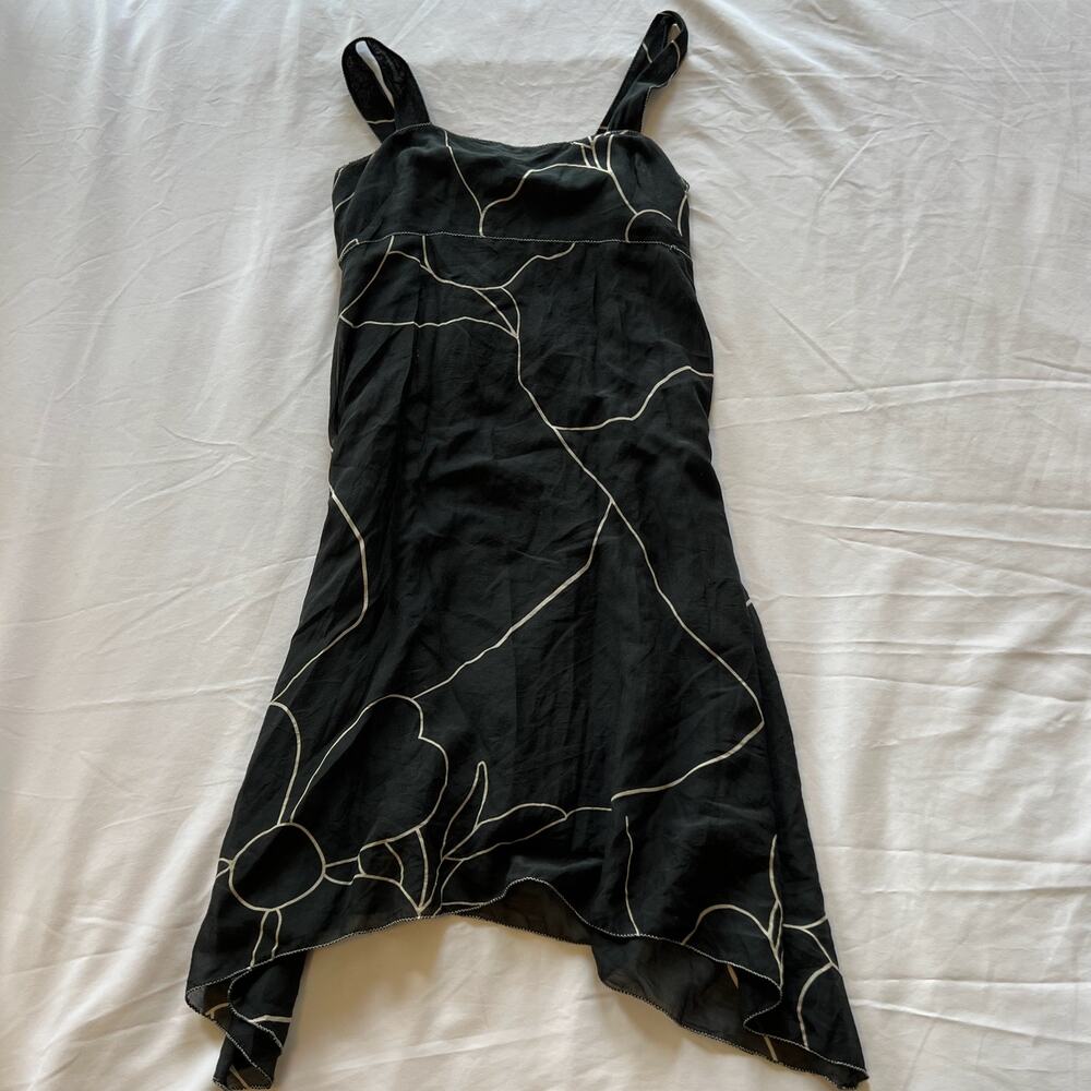 Vintage Y2k black cotton silk floral pattern dress XS